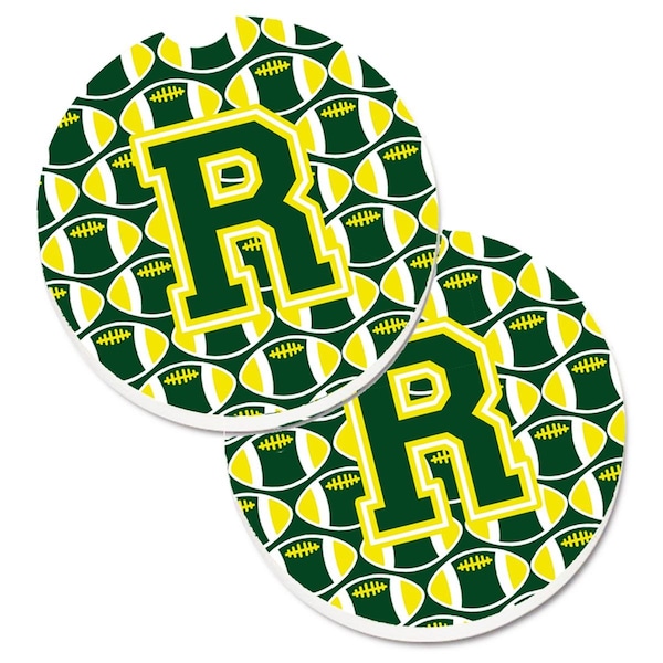 Carolines Treasures Letter R Football Green and Yellow Set of 2 Cup Holder Car Coaster CJ1075-RCARC - main